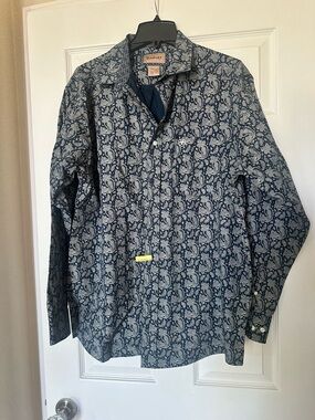Ariat Men's Navy Paisley Button-Down Shirt size large